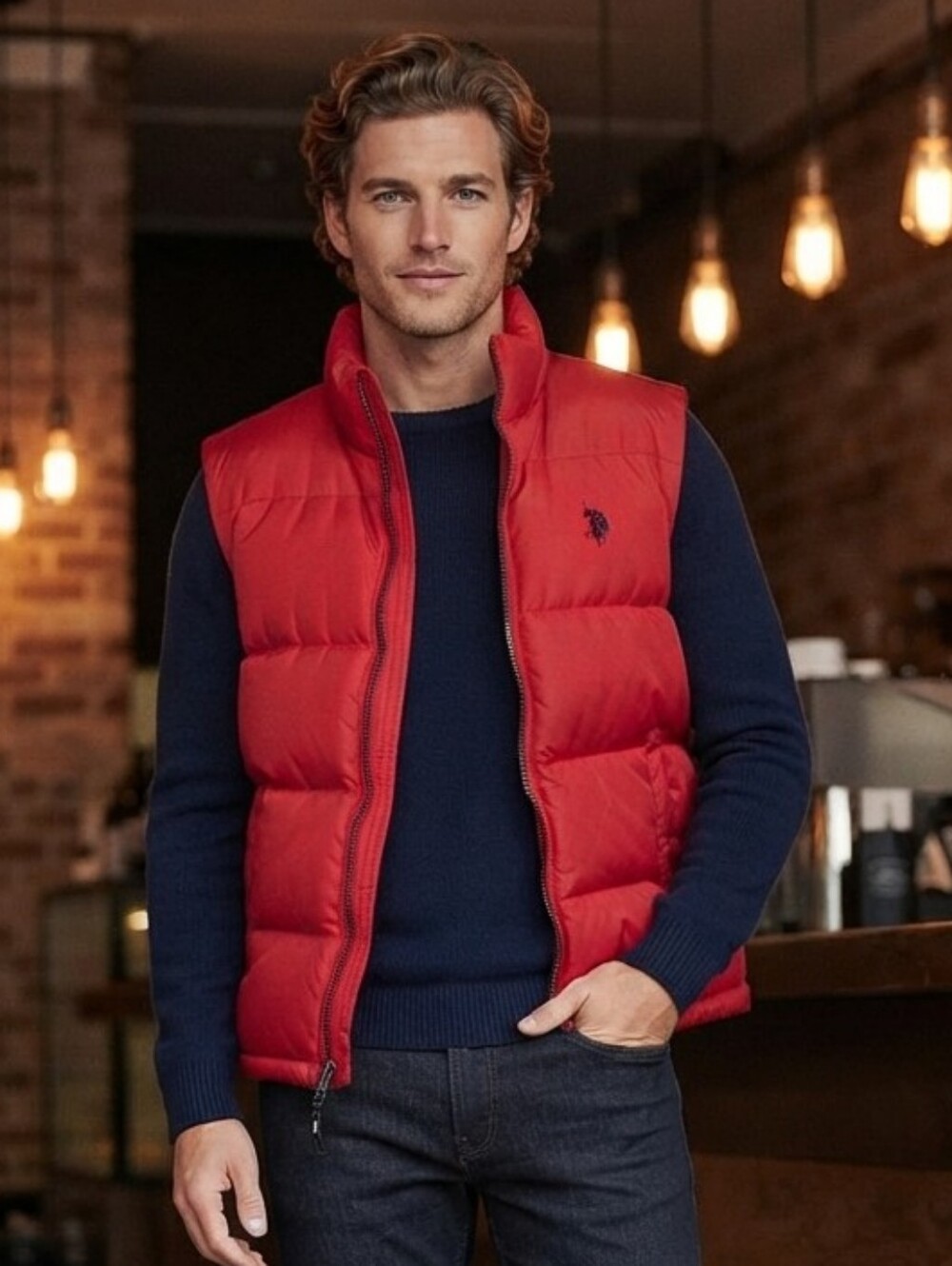U.S. Polo Assn Men's Red Puffer Zip Up Vest Sz M NWT